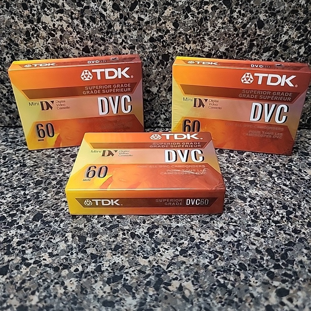 Lot of 3 TDK DVC‎ 60 Camcorder Blank Tapes Superior Grade DVM60ME NEW - SEALED
